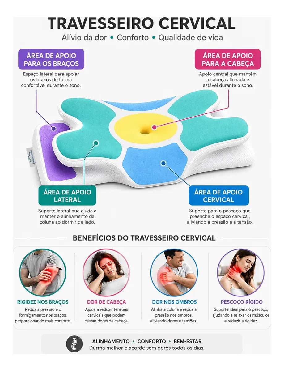 Travesseiro Cervical Ortopédico Espuma de Memória